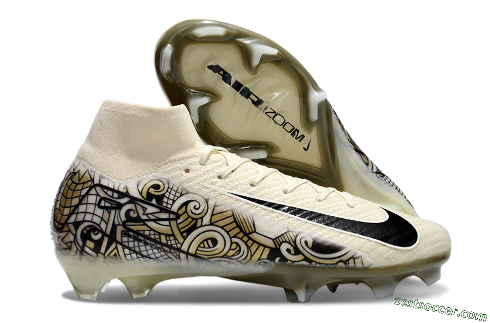 Nike Air Zoom Mercurial Superfly 10 Elite FG High-Tops Soccer Cleats - Beige/Black/Yellow 0