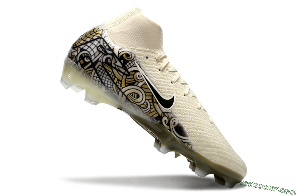 Nike Air Zoom Mercurial Superfly 10 Elite FG High-Tops Soccer Cleats - Beige/Black/Yellow 4