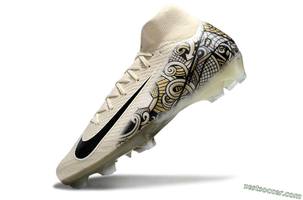 Nike Air Zoom Mercurial Superfly 10 Elite FG High-Tops Soccer Cleats - Beige/Black/Yellow 5
