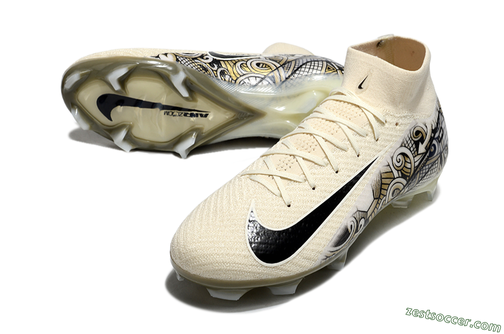 Nike Air Zoom Mercurial Superfly 10 Elite FG High-Tops Soccer Cleats - Beige/Black/Yellow 3