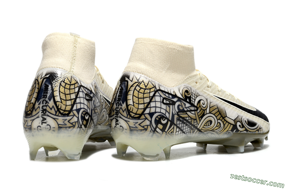 Nike Air Zoom Mercurial Superfly 10 Elite FG High-Tops Soccer Cleats - Beige/Black/Yellow 6