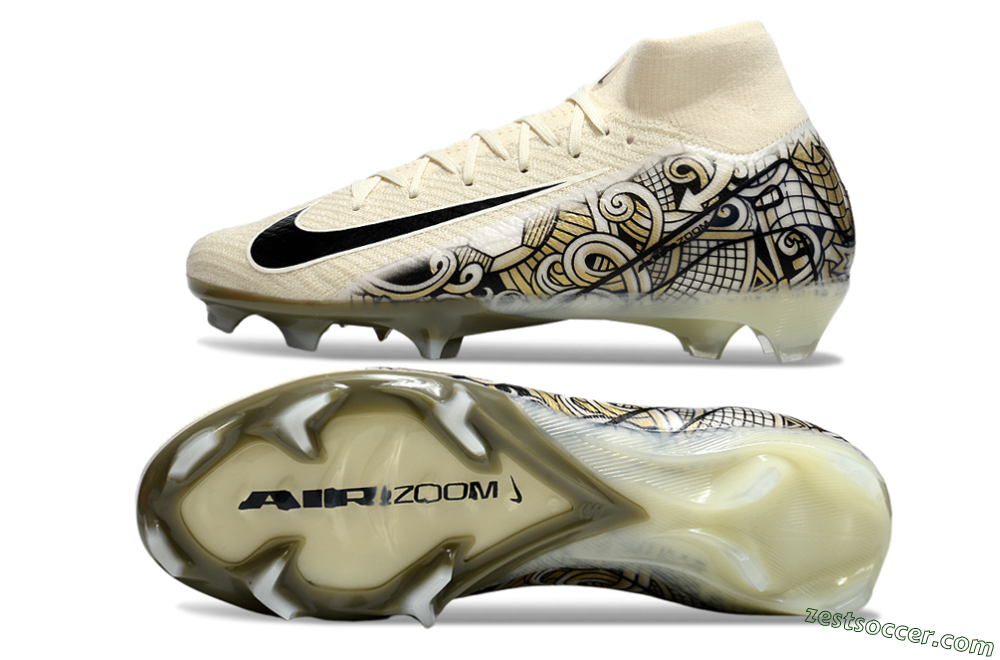Nike Air Zoom Mercurial Superfly 10 Elite FG High-Tops Soccer Cleats - Beige/Black/Yellow 1