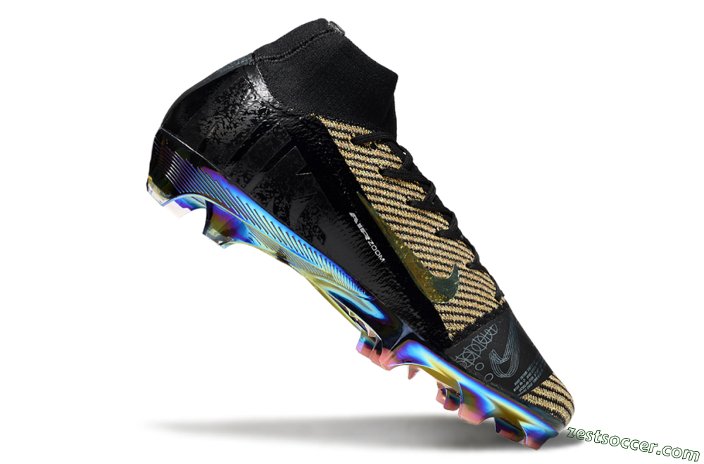 Nike Air Zoom Mercurial Superfly 10 Elite FG High-Tops Soccer Cleats - Black/Gold/White 4