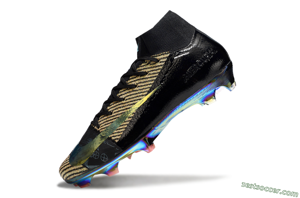 Nike Air Zoom Mercurial Superfly 10 Elite FG High-Tops Soccer Cleats - Black/Gold/White 5