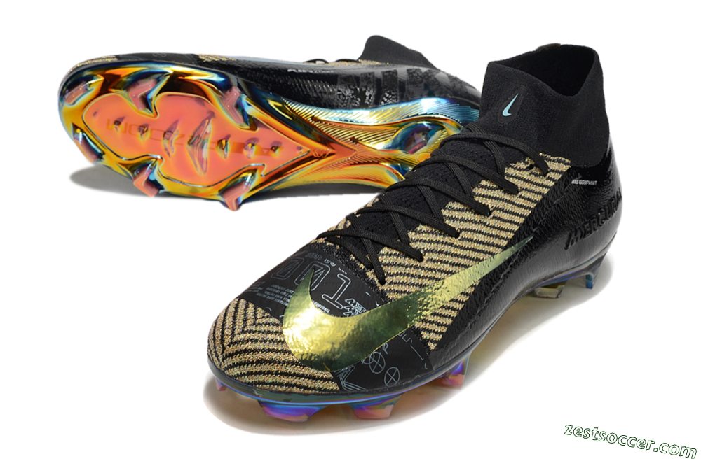 Nike Air Zoom Mercurial Superfly 10 Elite FG High-Tops Soccer Cleats - Black/Gold/White 3