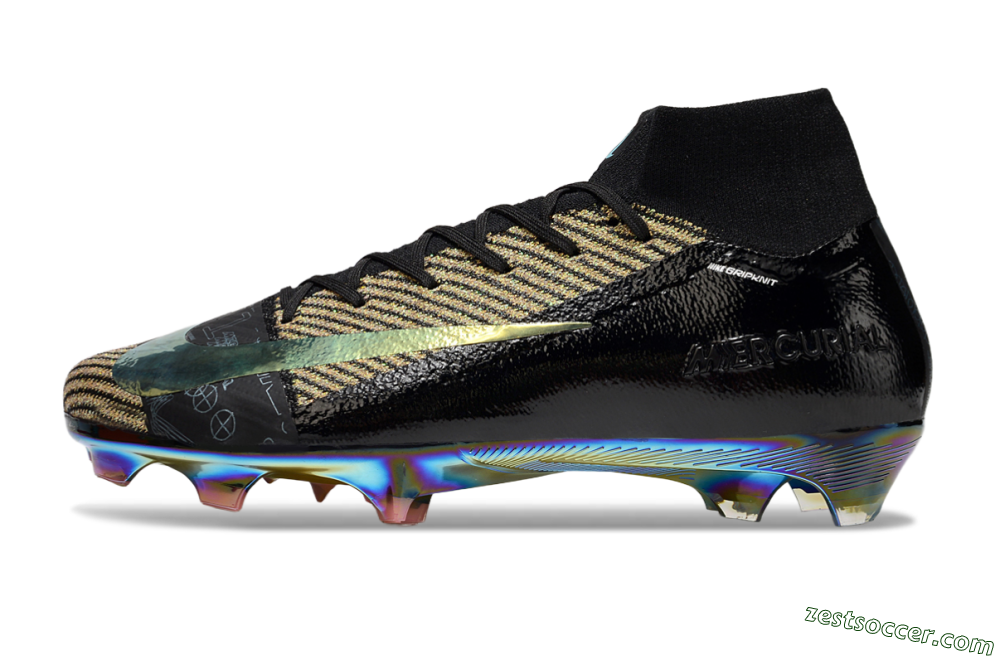 Nike Air Zoom Mercurial Superfly 10 Elite FG High-Tops Soccer Cleats - Black/Gold/White 2