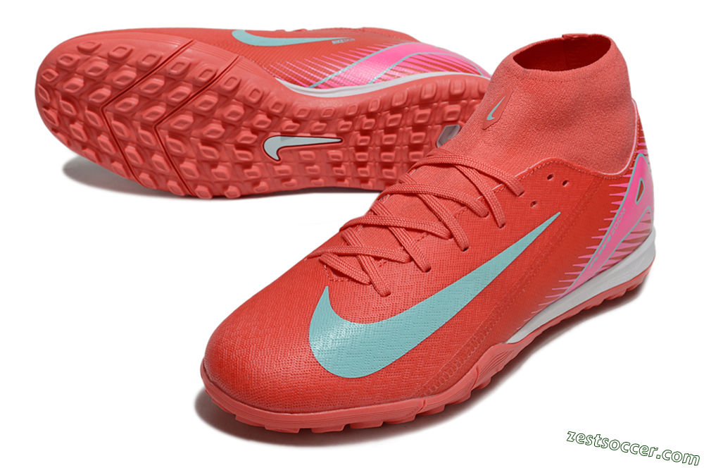 Nike Air Zoom Mercurial Superfly 10 Elite TF High-Tops Soccer Shoes - Red/Jade/Pink 3
