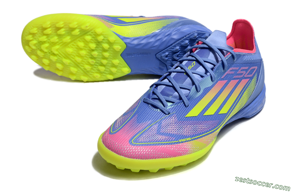 Adidas F50 Pro TF Low-Tops Soccer Shoes - Blue/Yellow/Pink 3