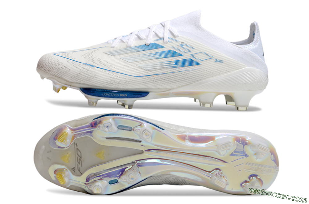 Adidas F50+ Elite Lightstrike Pro FG Low-Tops Soccer Cleats - Beige/White/Blue 1