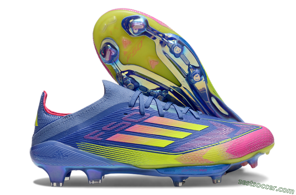 Adidas F50+ Elite Lightstrike Pro FG Low-Tops Soccer Cleats - Blue/Yellow/Pink 0