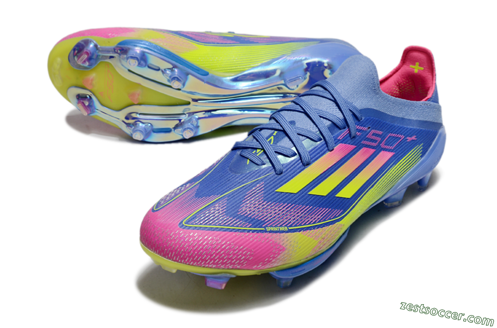 Adidas F50+ Elite Lightstrike Pro FG Low-Tops Soccer Cleats - Blue/Yellow/Pink 3