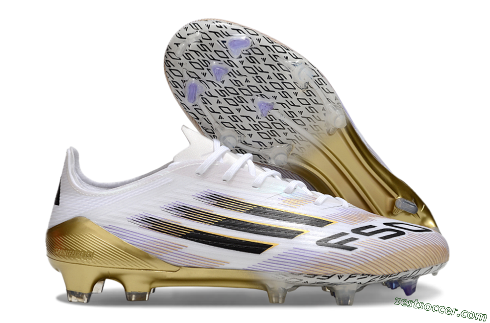 Adidas F50 Elite FG Low-Tops Soccer Cleats - White/Black/Gold 0