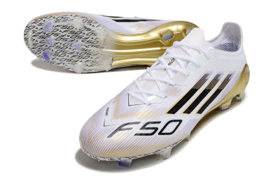 Adidas F50 Elite FG Low-Tops Soccer Cleats - White/Black/Gold