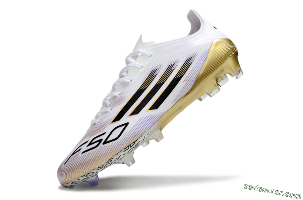Adidas F50 Elite FG Low-Tops Soccer Cleats - White/Black/Gold 5