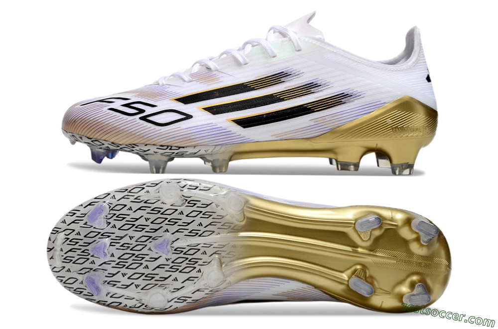 Adidas F50 Elite FG Low-Tops Soccer Cleats - White/Black/Gold 1