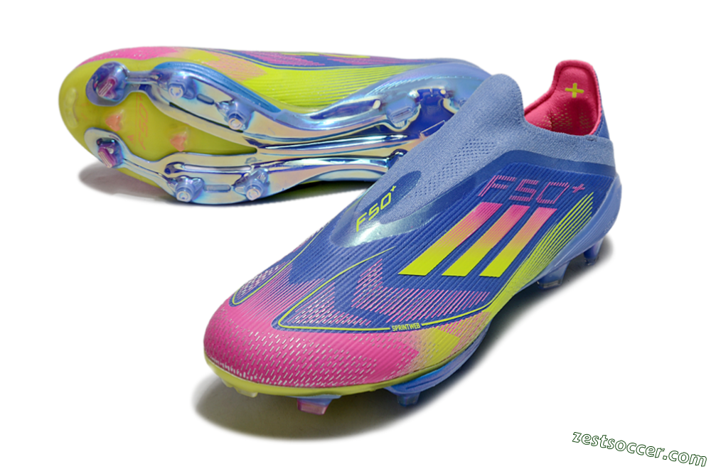 Adidas F50+ Elite Lightstrike Pro FG Low-Tops Soccer Cleats - Blue/Yellow/Pink 3