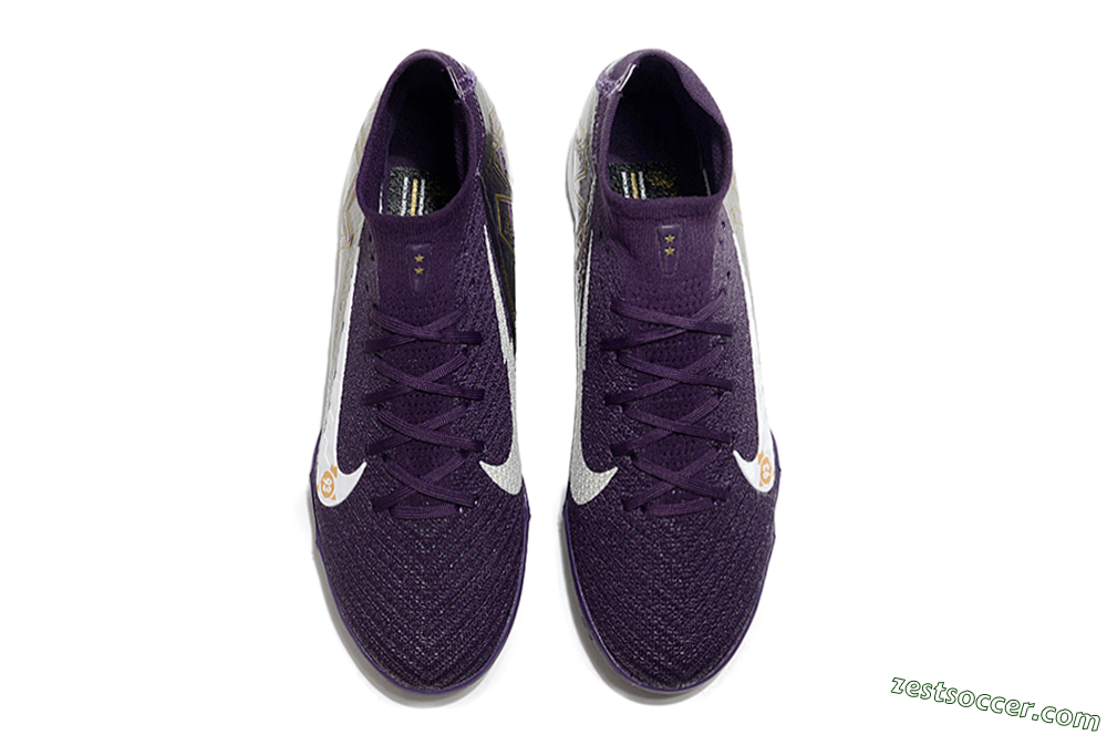 Nike Air Zoom Mercurial Superfly 10 Elite TF High-Tops Soccer Shoes - Purple/White/Gold 4
