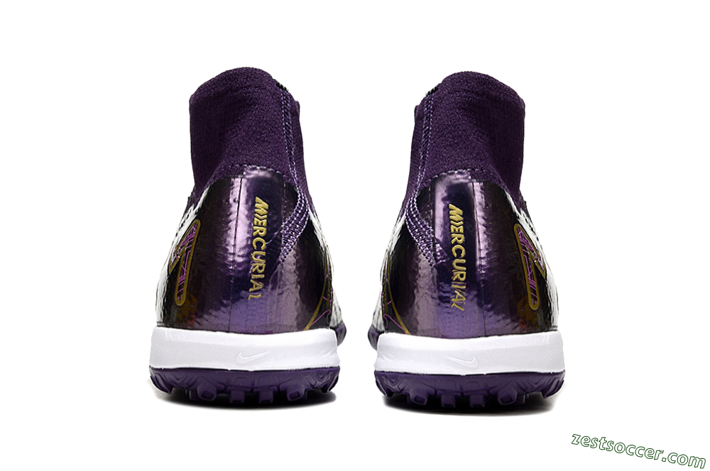 Nike Air Zoom Mercurial Superfly 10 Elite TF High-Tops Soccer Shoes - Purple/White/Gold 5