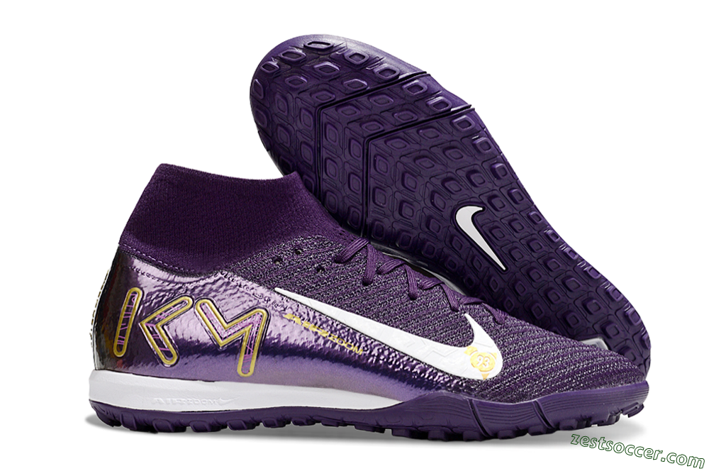 Nike Air Zoom Mercurial Superfly 10 Elite TF High-Tops Soccer Shoes - Purple/White/Gold 0