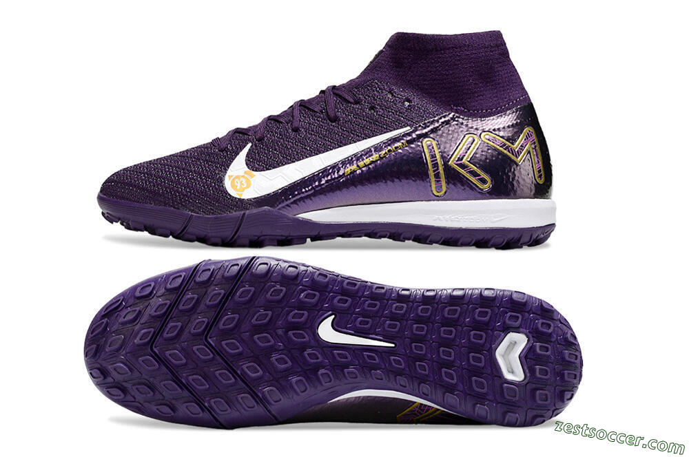 Nike Air Zoom Mercurial Superfly 10 Elite TF High-Tops Soccer Shoes - Purple/White/Gold 1