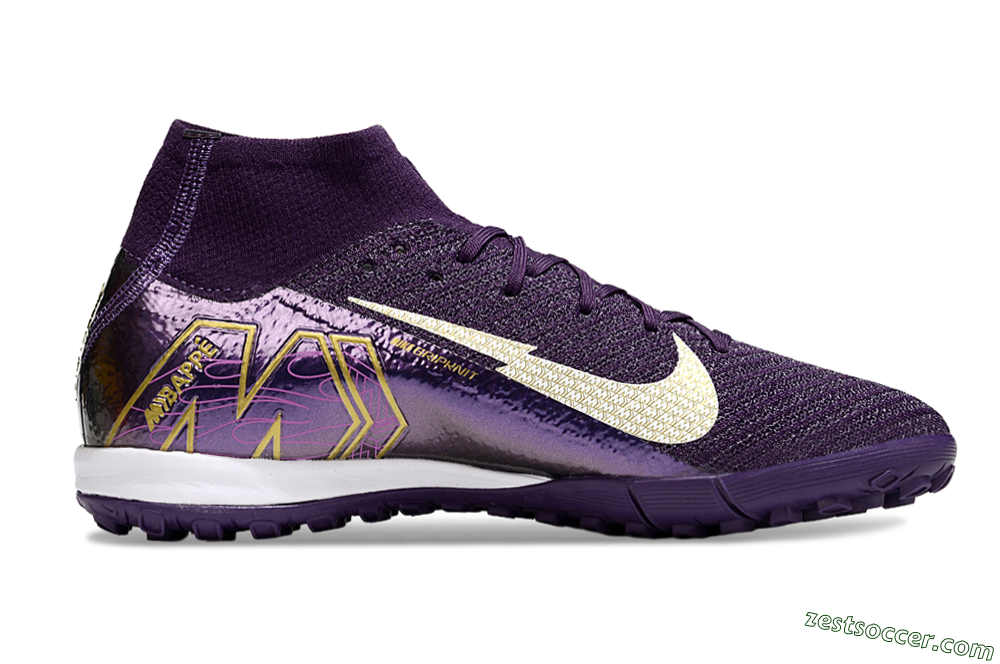 Nike Air Zoom Mercurial Superfly 10 Elite TF High-Tops Soccer Shoes - Purple/White/Gold 7