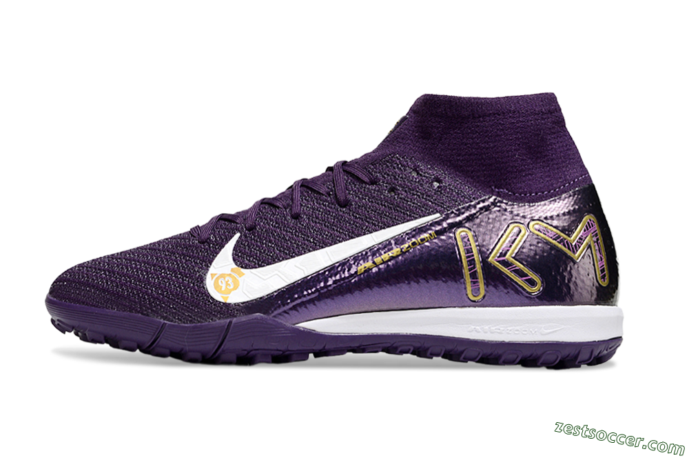 Nike Air Zoom Mercurial Superfly 10 Elite TF High-Tops Soccer Shoes - Purple/White/Gold 2