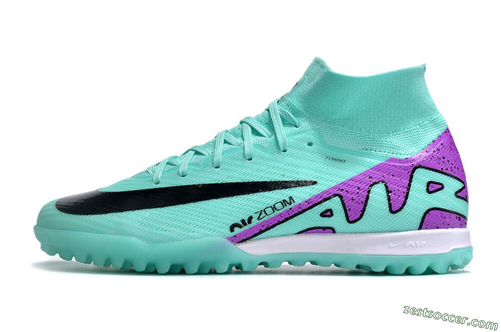 Nike Air Zoom Mercurial Superfly 10 Elite TF High-Tops Soccer Shoes - Jade/Black/Purple 2