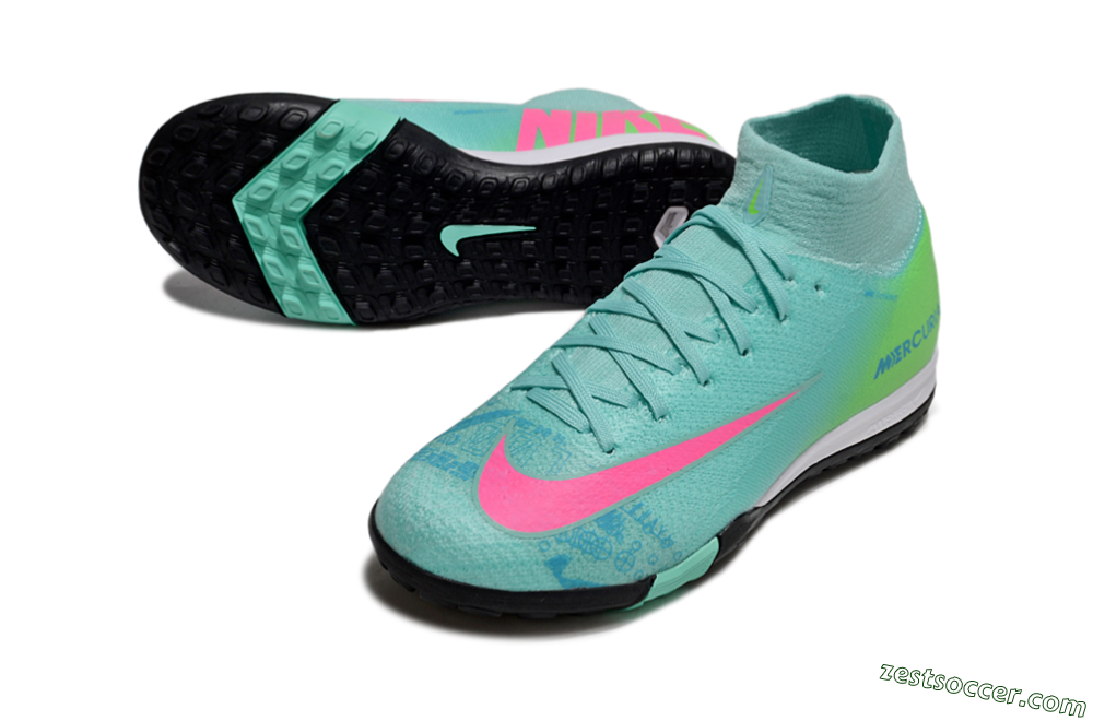 Nike Air Zoom Mercurial Superfly 10 Elite TF High-Tops Soccer Shoes - Jade/Pink/Yellow 3