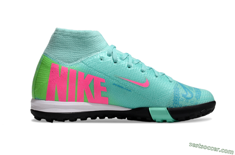 Nike Air Zoom Mercurial Superfly 10 Elite TF High-Tops Soccer Shoes - Jade/Pink/Yellow 4