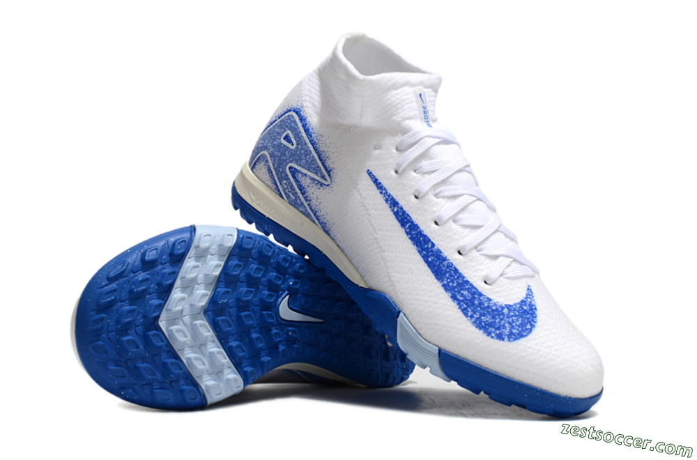 Nike Air Zoom Mercurial Superfly 10 Elite TF High-Tops Soccer Shoes - White/Blue 1