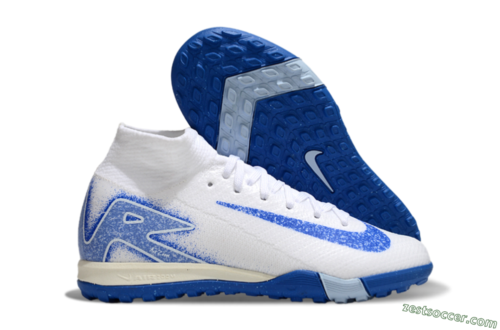 Nike Air Zoom Mercurial Superfly 10 Elite TF High-Tops Soccer Shoes - White/Blue 0