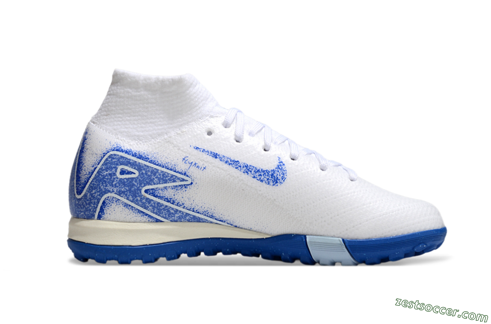 Nike Air Zoom Mercurial Superfly 10 Elite TF High-Tops Soccer Shoes - White/Blue 4