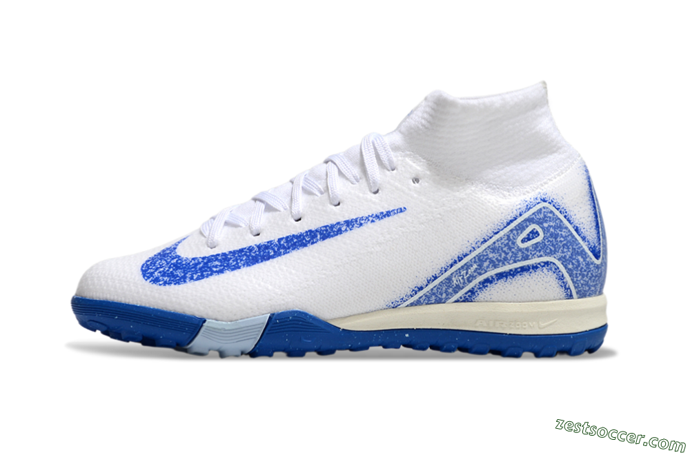 Nike Air Zoom Mercurial Superfly 10 Elite TF High-Tops Soccer Shoes - White/Blue 2