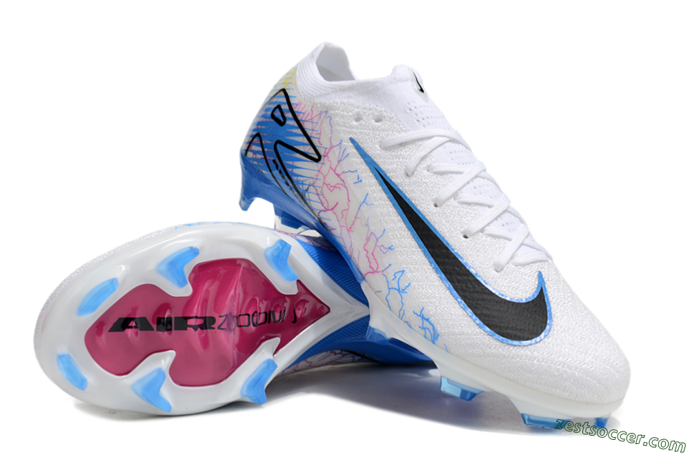 Nike Air Zoom Mercurial Vapor 16 Elite FG Low-Tops Soccer Cleats - White/Black/Blue/Pink/Yellow 3