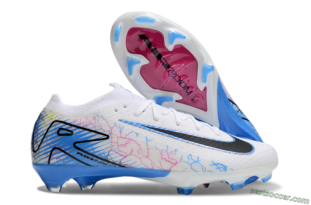 Nike Air Zoom Mercurial Vapor 16 Elite FG Low-Tops Soccer Cleats - White/Black/Blue/Pink/Yellow 0
