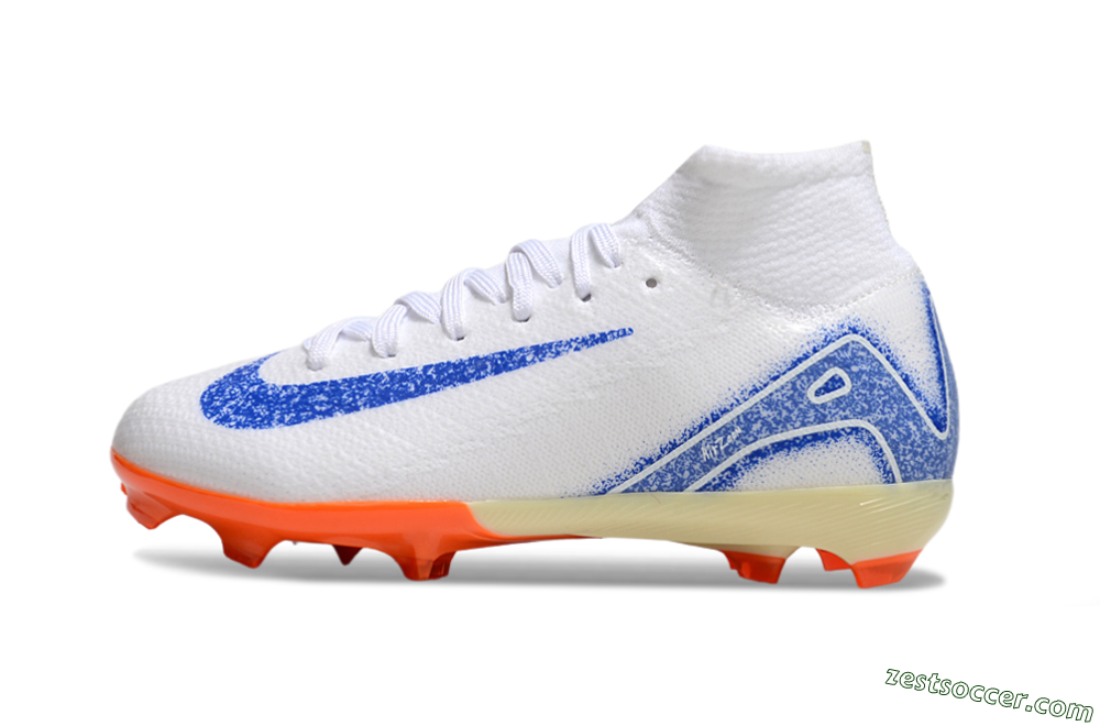 Nike Air Zoom Mercurial Superfly 10 Elite FG High-Tops Soccer Cleats - White/Blue/Red 2