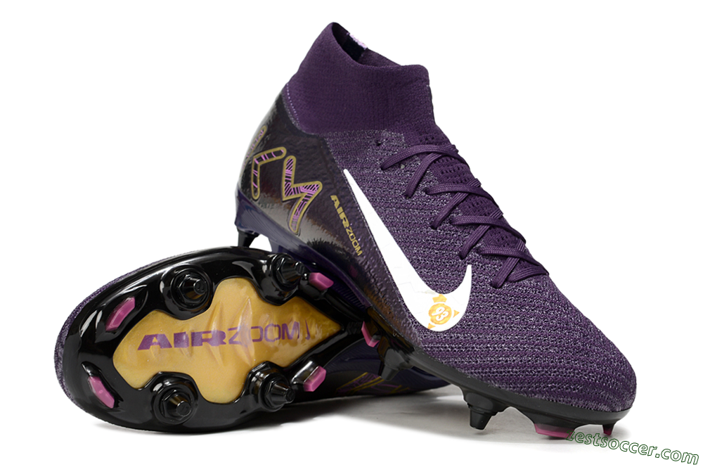 Nike Air Zoom Mercurial Superfly 10 Elite SG High-Tops Soccer Cleats - Purple/White/Gold 3