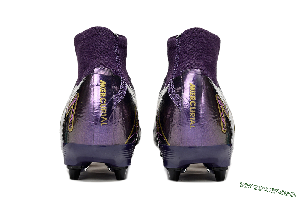 Nike Air Zoom Mercurial Superfly 10 Elite SG High-Tops Soccer Cleats - Purple/White/Gold 5