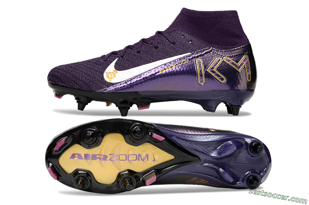Nike Air Zoom Mercurial Superfly 10 Elite SG High-Tops Soccer Cleats - Purple/White/Gold 1
