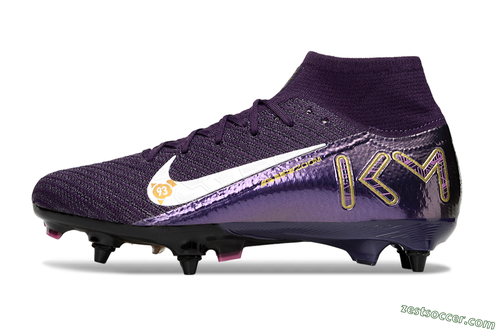 Nike Air Zoom Mercurial Superfly 10 Elite SG High-Tops Soccer Cleats - Purple/White/Gold 2
