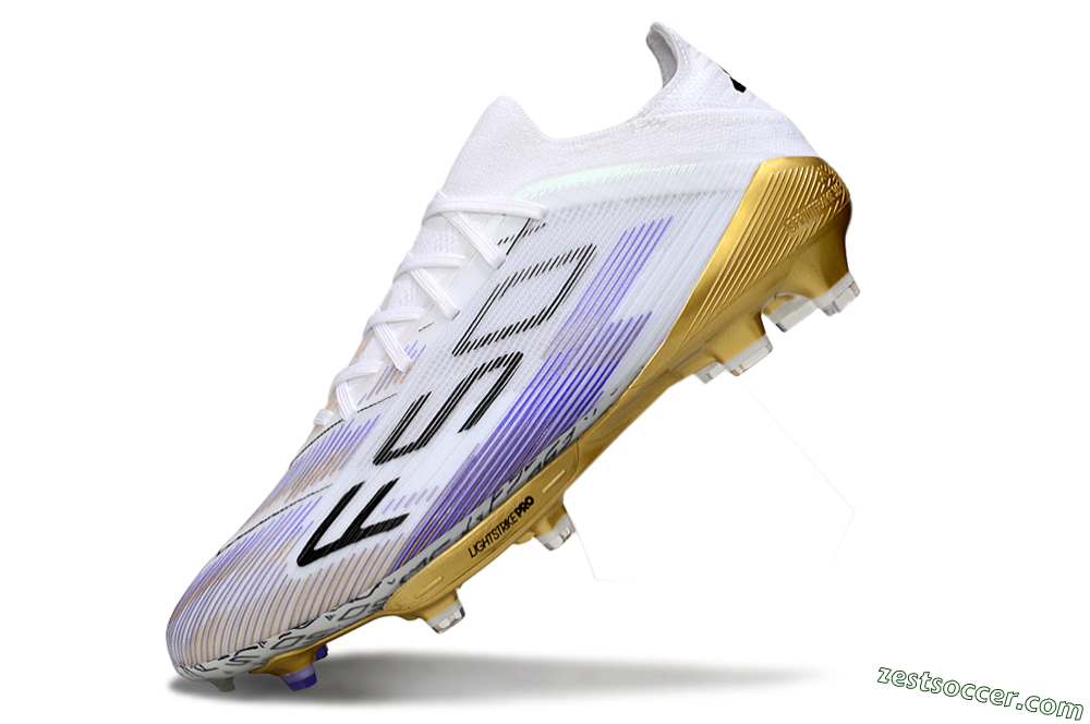 Adidas F50+ Elite Lightstrike Pro FG Low-Tops Soccer Cleats - White/Purple/Gold 5