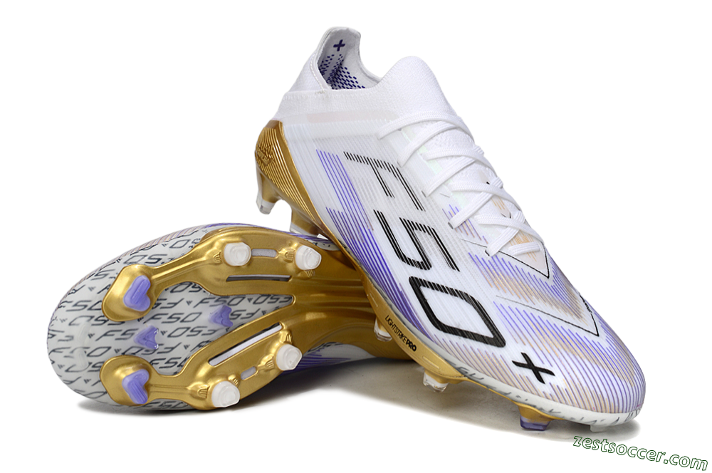 Adidas F50+ Elite Lightstrike Pro FG Low-Tops Soccer Cleats - White/Purple/Gold 3