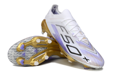 Adidas F50+ Elite Lightstrike Pro FG Low-Tops Soccer Cleats - White/Purple/Gold