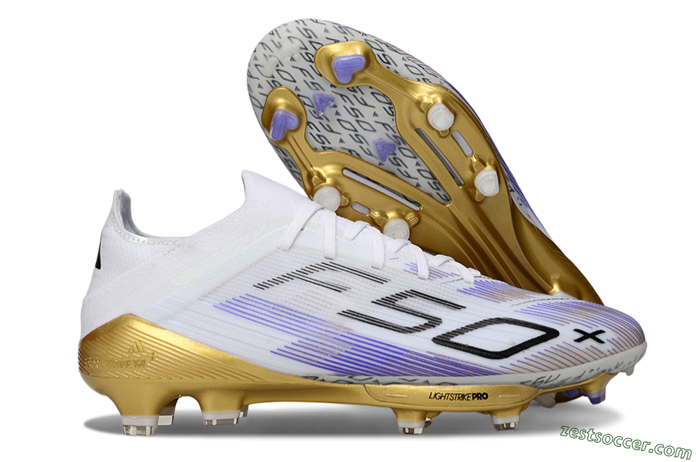 Adidas F50+ Elite Lightstrike Pro FG Low-Tops Soccer Cleats - White/Purple/Gold 0