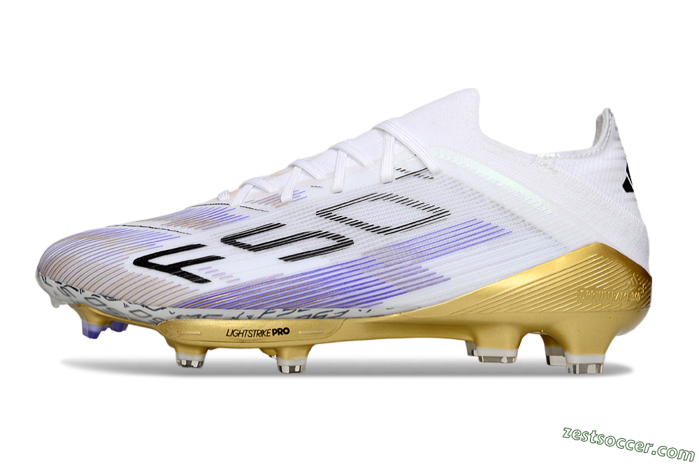 Adidas F50+ Elite Lightstrike Pro FG Low-Tops Soccer Cleats - White/Purple/Gold 2
