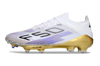 Adidas F50+ Elite Lightstrike Pro FG Low-Tops Soccer Cleats - White/Purple/Gold