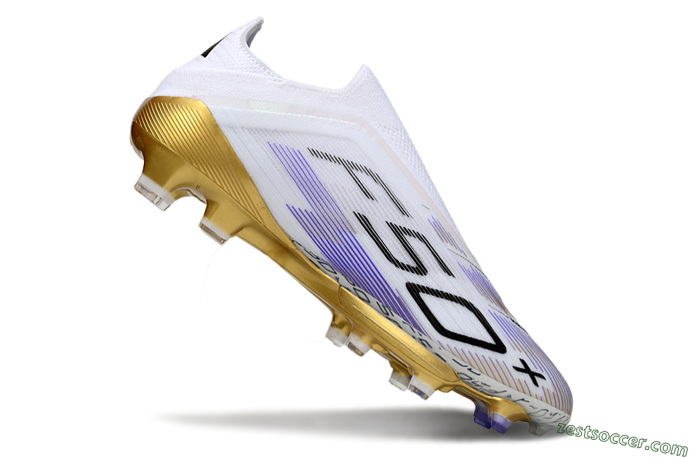 Adidas F50+ Elite Lightstrike Pro Laceless FG Low-Tops Soccer Cleats - White/Purple/Gold 4