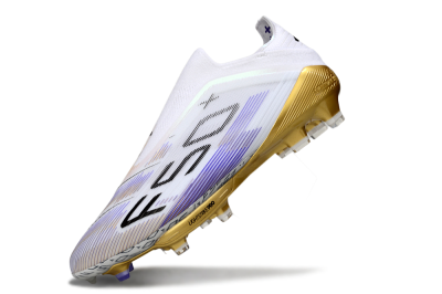 Adidas F50+ Elite Lightstrike Pro Laceless FG Low-Tops Soccer Cleats - White/Purple/Gold