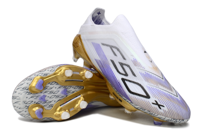 Adidas F50+ Elite Lightstrike Pro Laceless FG Low-Tops Soccer Cleats - White/Purple/Gold