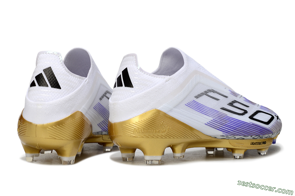 Adidas F50+ Elite Lightstrike Pro Laceless FG Low-Tops Soccer Cleats - White/Purple/Gold 6